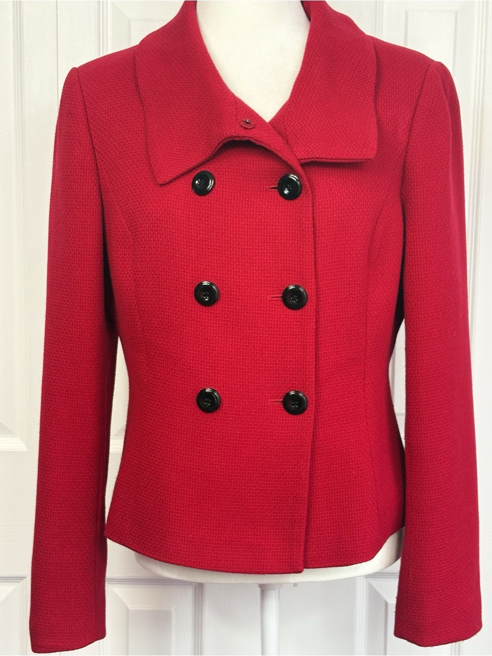 Calvin Klein Red Double Breasted Button Front Long Sleeve Blazer Jacket 8